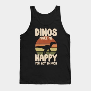 "Dinos Make Me Happy" Raptor Dinosaur Sunset Tank Top
